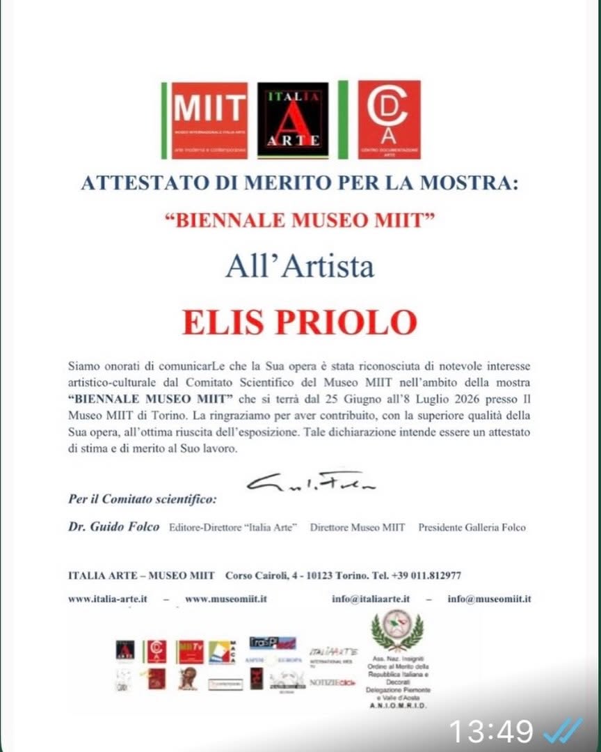 Attestato di Merito Biennale Museo MIIT Elis Priolo